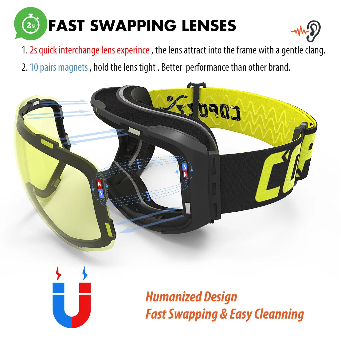 Magnetic Snowboard Ski Goggles with Case